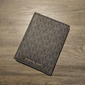 Michael Kors Brown Monogram Card & Passport Cover with Gold Logo